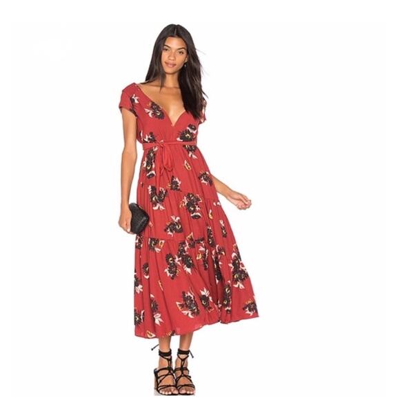 Free People All I Got Deep Red Floral Maxi Dress size 2 - Picture 8 of 9
